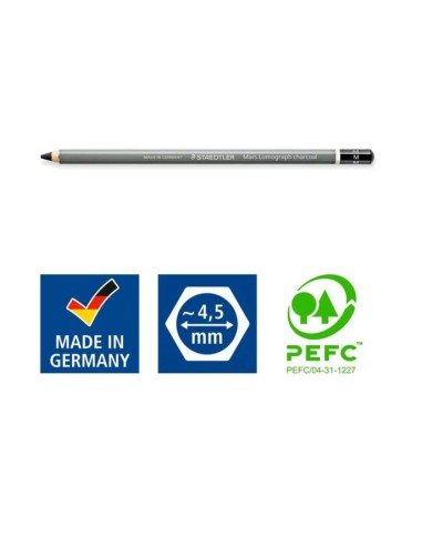 Staedtler Mars Lumograph Carvão 100C Pack de 3 Lápis de Grafite + Esfuminho - Alta Proporção de Carbono e Carvão - Graduações S
