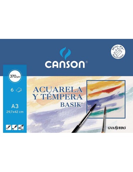 Canson Aquarela Basik Minipack de 6 Folhas A3 - 29,7x42cm - 370g - Cor Branca