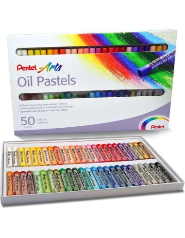 Pentel Oil Pastels Pack com 50 Pastéis a Óleo - Macios, Cremosos e de Secagem Lenta - Cores Sortidas