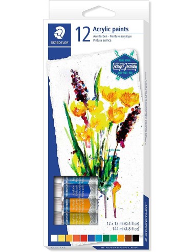 Staedtler 8500 Pack de 12 Tubos de Tinta Acrílica - Fácil de Misturar - Para Ampla Variedade de Superfícies - Cores Sortidas