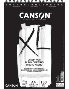 Canson XL Black Bloco de 40 Folhas A4 150g - Grão Fino - Espiral Microperfurado - Cor Preta