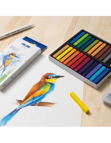 Milan Art Pack de 24 Pastéis Suaves - Cores Intensas e Brilhantes - Resistentes à Luz - Misturáveis - Cores Sortidas