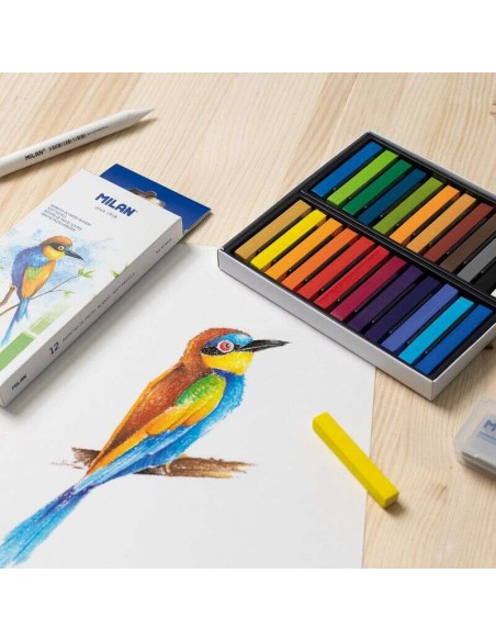 Milan Art Pack de 24 Pastéis Suaves - Cores Intensas e Brilhantes - Resistentes à Luz - Misturáveis - Cores Sortidas