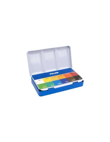 Estojo Metálico Milan Art com 12 Pastilhas de Aquarela - Opaques e Resistentes à Luz - Misturáveis - Bandeja Rebatível - Cores 