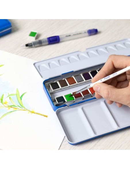 Estojo Metálico Milan Art com 12 Pastilhas de Aquarela - Opaques e Resistentes à Luz - Misturáveis - Bandeja Rebatível - Cores 