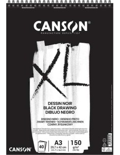 Canson XL Black Bloco de 40 Folhas Pretas 150g A3 - Grão Fino - Espiral Microperfurado