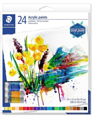 Staedtler 8500 Pacote de 24 Tubos de Tinta Acrílica - Fácil de Misturar - Para Ampla Variedade de Superfícies - Cores Sortidas