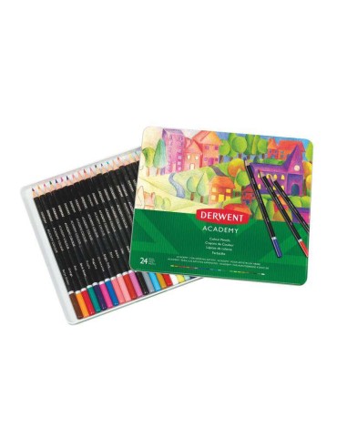 Derwent Academy Conjunto de 24 Lápis de Cor de Alta Qualidade - Transferência de Cor Perfeita - Corpos de Madeira Natural - Cor