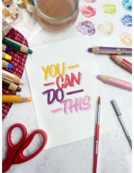 Stabilo Woody 3 em 1 Arty Pack de 10 Lápis de Cor + Apontador - Lápis de Cor, Cera e Aquarela, Tudo em Um - Mina XXL 10mm - Cor