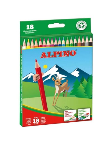 Alpino Pack de 18 Lápis de Cor - Mina de 3mm - Resistente à Quebra - Bandeja Removível - Cores Sortidas