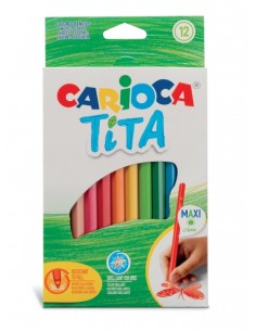 Carioca Tita Maxi Pack de 12 Lápis de Resina - Cores Brilhantes e Laváveis - Escrita Macia - Mina Ø 4mm Segura e Resistente - N