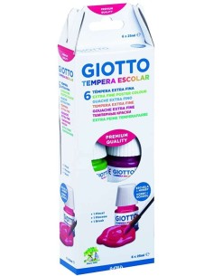 Giotto Têmpera Pack de 6 Frascos de 25 ml. + Pincel - Base Água - Excelente Cobertura - Cores Sortidas