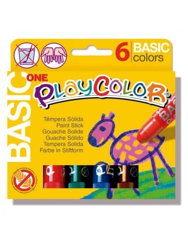 PlayColor Basic One Pack de 6 Têmperas Sólidas - Não Amassam o Papel - Não Precisam de Água - Especial para Uso Escolar - Cores