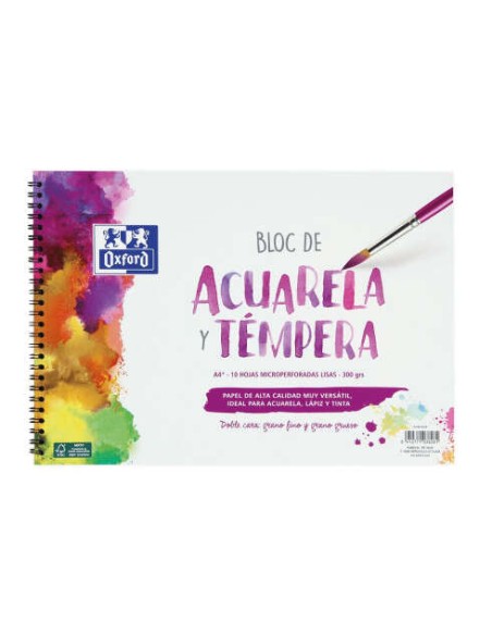 Oxford Bloco de Aquarela e Têmpera Escolar Espiral Formato A4+ Liso - 10 Folhas Microperfuradas 300g Cor natural - Papel de Dup