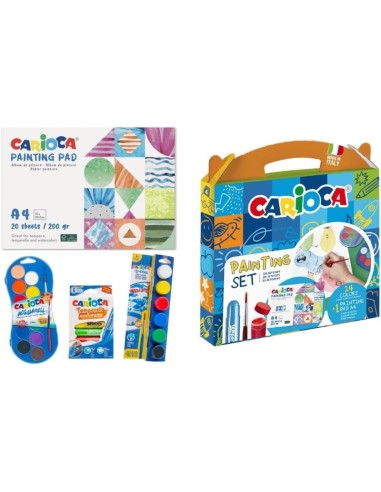 Conjunto de Pintura Carioca Pack com 12 Aquarelas, 6 Têmperas e 6 Têmperas Sólidas + Bloco com 20 Folhas A4 - Cores Sortidas
