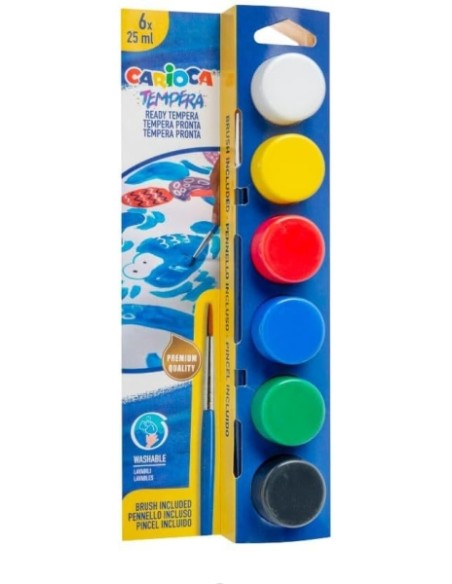 Conjunto de Pintura Carioca Pack com 12 Aquarelas, 6 Têmperas e 6 Têmperas Sólidas + Bloco com 20 Folhas A4 - Cores Sortidas