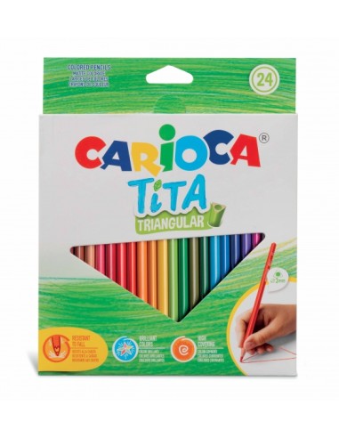 Carioca Tita Pack de 24 Lápis Triangulares - Corpo Triangular - Cores Brilhantes e Laváveis - Escrita Macia - Mina Ø 3mm Segura