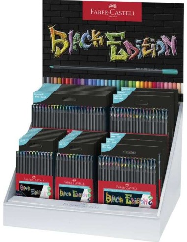 Faber-Castell Black Edition Expositor com 36 Estojos Sortidos de Lápis de Cor - Mina Supermacia - Madeira Preta - Ideais para D