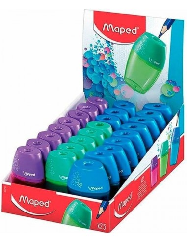 Maped Shaker Apontador de 1 Furo com Depósito de Grande Capacidade - Forma Ergonômica - Cores Sortidas