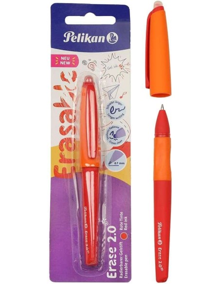 Pelikan Roller Erase 2.0 Caneta Traço 0.7mm - Pega Ergonômica - Longa Duração da Tinta - Design Fresco e Divertido - Cor Vermel