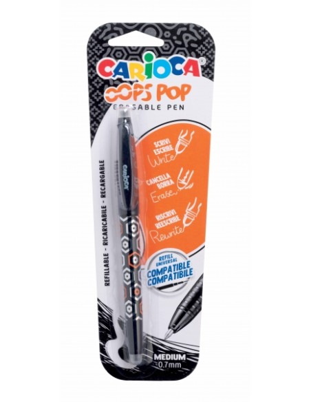 Carioca Oops Caneta Apagável - Tinta Termossensível - Empunhadura Texturizada - Ponta de 0.7mm - Dupla Borracha - Recargas Comp
