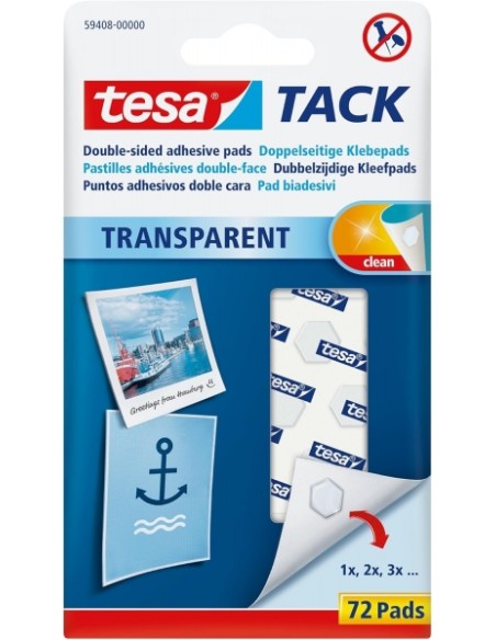 Tesa Tesatack Pacote de 72 Pontos Adesivos de Dupla Face - Fortes e Limpos - Transparentes