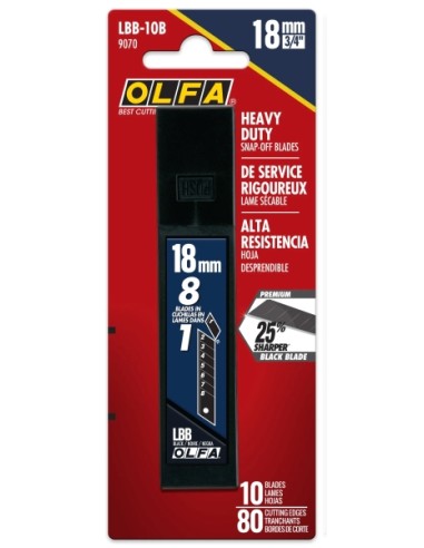 Olfa Pack de 10 Lâminas Pretas para Estiletes 18mm - Aço Carbono - 25% mais Afiadas - 8 Segmentos
