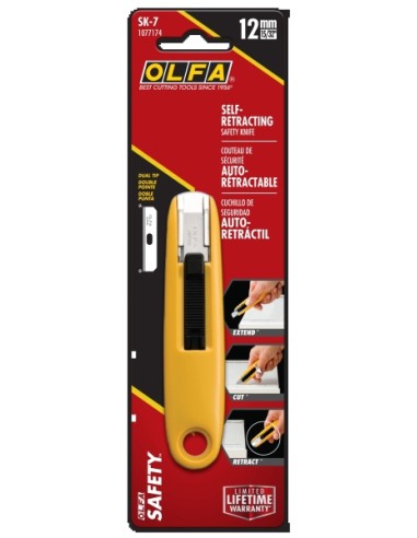 Olfa SK-7 Lâmina de Segurança Auto-retrátil - Canal de Aço Inoxidável - Máxima Segurança - Uso Ambidestro