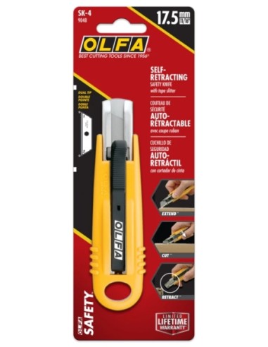 Olfa SK-4 Lâmina de Segurança Semiautomática Autorretrátil - Canal de Aço Inoxidável - Máxima Segurança - Uso Ambidestro