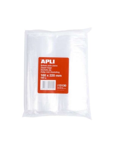 Apli Pacote de 100 Sacos de Fecho Automático 160 x 220 mm - Fecho Seguro - Apropriados para Alimentos
