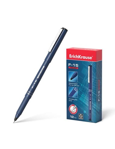 Erichkrause F-15 Marcador Ponta Fina - Traço de 0.6mm - Clipe Metálico - Cor Preta