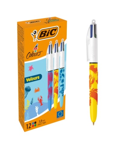 Bic 4 Cores Veludo Caneta Esferográfica Retrátil - Ponta Média de 1.0 mm - Tinta à Base de Óleo - Design Mar