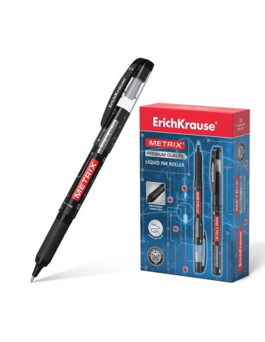 Erichkrause Metrix Caneta Gel - Ponta 0.5mm - Pegada de Borracha - Tampa com Clipe - Secagem Rápida - Cor Preta