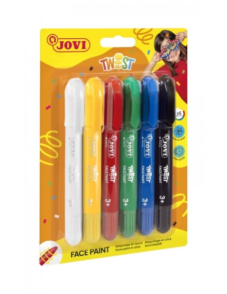 Jovi Twist Pack de 6 Bastões de Pintura Facial - Base Água - Grande Cobertura - Seca Rápido - Fácil de Remover - Hipoalergênico