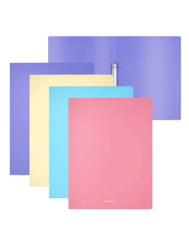 Erichkrause Matt Pastel Pacote de 4 Pastas com 2 Argolas de 24mm Tamanho A4 - Cores Sortidas