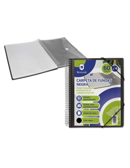 Bismark Pasta com 60 Envelopes Transparentes - Formato A4 - Inclui Bolsa Porta-documentos - Fecho de Elásticos
