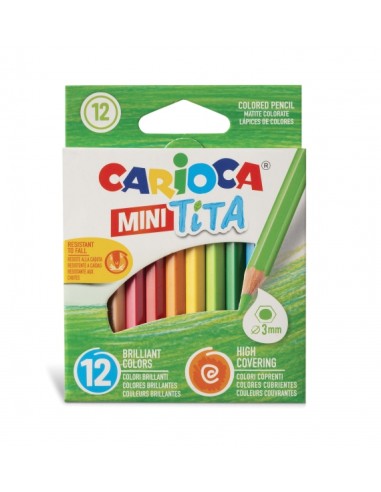 Carioca Tita Pack de 12 Mini Lápis Hexagonais de Resina - Mina Ø 3mm - Cores Brilhantes e Laváveis - Escrita Macia - Não Lasca 