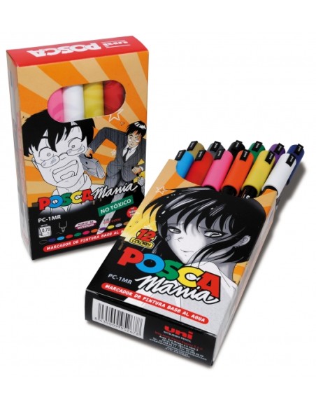 Posca PC-1MR Pack de 12 Marcadores de Pintura - Ponta Roller de Fibra 0.7mm - Tinta à Base de Água - Resistente à Luz - Não Per