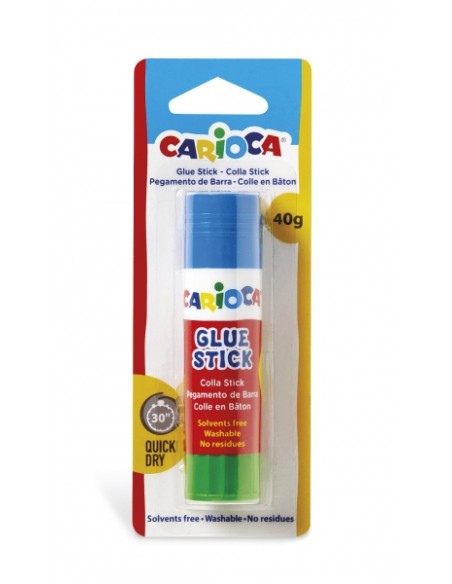 Carioca Cola em Bastão 40g - Ideal para Casa, Escola e Escritório - Cola Papel, Fotos e Tecidos - sem Solventes - Cores Variada