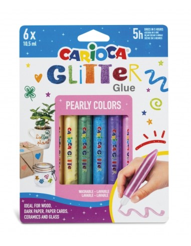 Cola com Glitter Carioca Perolada Blister com 6 Tubos de Cola Colorida - Efeito Glitter - Aplicação Direta - Secagem em 30 Minu