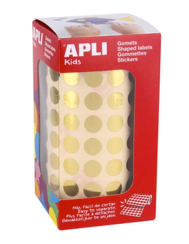 Apli Gomets Redondos de Ø 10.5mm em Ouro Metalizado - 59 Folhas Pré-cortadas - 5192 Gomets por Rolo - Ideal para Atividades Inf
