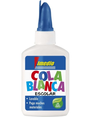 Imedio Cola Branca Escolar 40g - Sem Solventes - Frasco Macio Ideal para Crianças - Com Espátula Incorporada