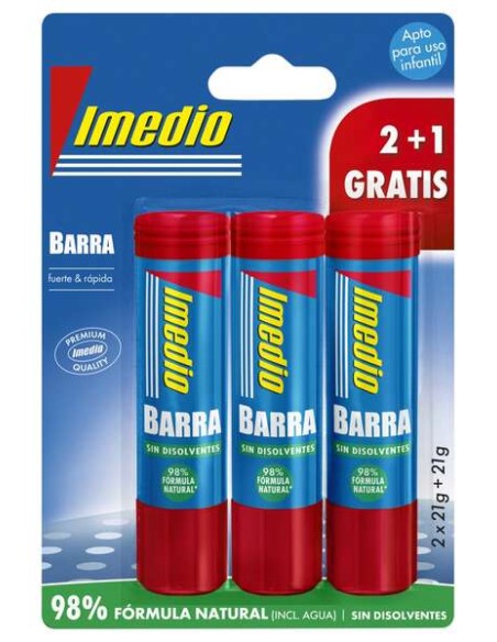 Imedio Pack de 3 Bastões de Cola de 21g - Sem Solventes - Lavável - Adequado para Uso Escolar