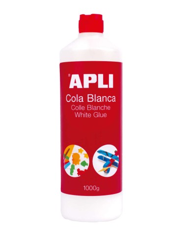 Apli Frasco de Cola Branca com Aplicador 1kg - Secagem Rápida - Resistente à Água - Livre de Solventes - Não Tóxica