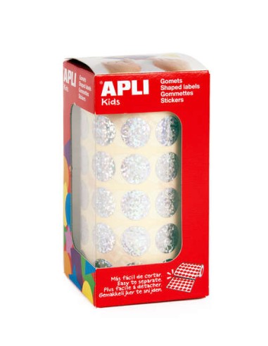 Apli Gomets Redondos Holográficos - Tamanho Ø 15mm - Adesivo Permanente - 59 Folhas Pré-cortadas - Desenvolve a Psicomotricidad