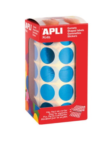 Apli Gomets Redondos Azul Metalizado Ø 20mm - 59 Folhas Pré-cortadas - 1770 Gomets por Rolo - Ideal para Escolas e Oficinas Inf