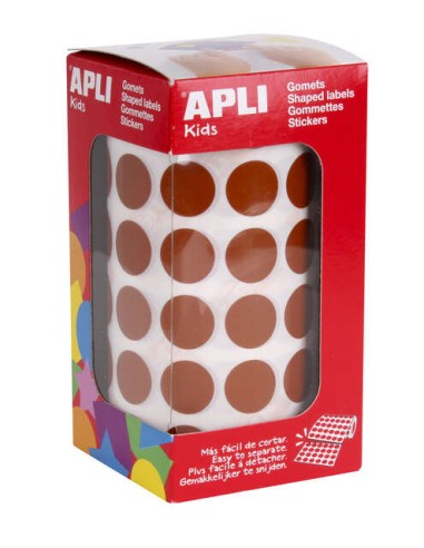 Apli Gomets Redondos Marrom Permanentes - Ø 15mm - 59 Folhas Pré-cortadas - 2832 Gomets por Rolo - Ideal para Escolas e Oficina