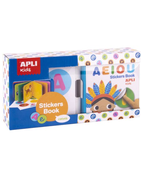 Apli Livro de Adesivos Educativo Vogais - Tamanho 100x100x40 - 10 Páginas de Cartão Rígido de 3mm - 5 Folhas de Adesivos Removí