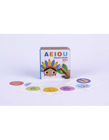 Apli Livro de Adesivos Educativo Vogais - Tamanho 100x100x40 - 10 Páginas de Cartão Rígido de 3mm - 5 Folhas de Adesivos Removí