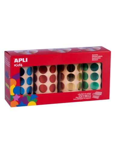 Apli Pack de 5.640 Adesivos Redondos Ø 20mm - 4 Rolos de 1.410 Adesivos - Adesivo Permanente - Ideal para Escolas Infantis e Co